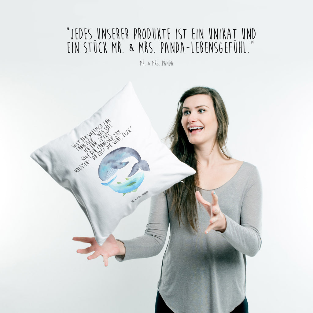 40x40 Kissen Walfisch & Thunfisch Kissenhülle, Kopfkissen, Sofakissen, Dekokissen, Motivkissen, Tiermotive, Gute Laune, lustige Sprüche, Tiere, Wal, Wahl, Tunfisch, Wortwitz lustig, Spruch lustig, Flachwitz, Witz, Spruch des Tages, Flachwitz Geschenk