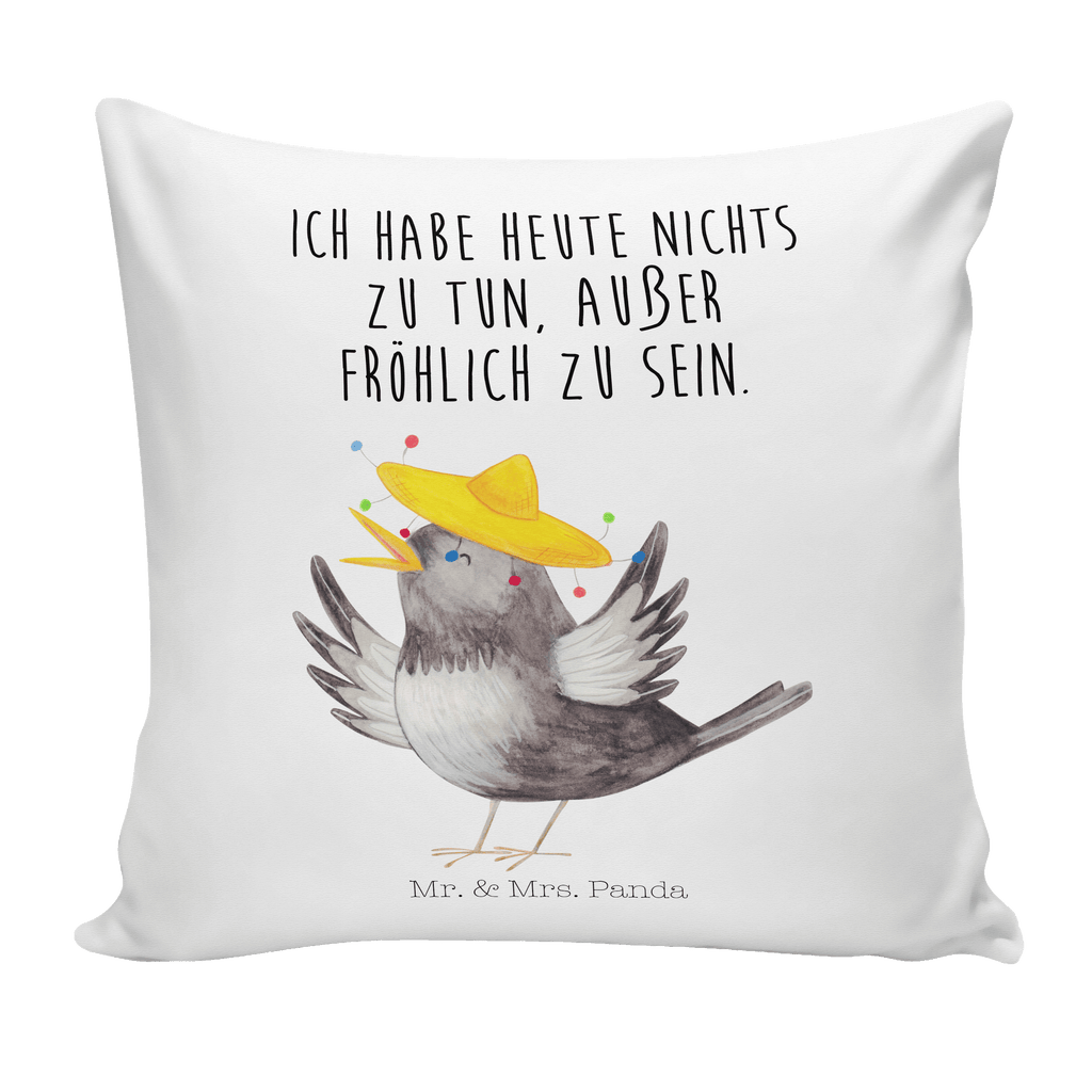 40x40 Kissen Rabe mit Sombrero Kissenhülle, Kopfkissen, Sofakissen, Dekokissen, Motivkissen, Tiermotive, Gute Laune, lustige Sprüche, Tiere, Rabe, Vogel, Vögel, Spruch positiv, fröhlich sein, glücklich sein, Glück Spruch, froh, Elster, Motivation