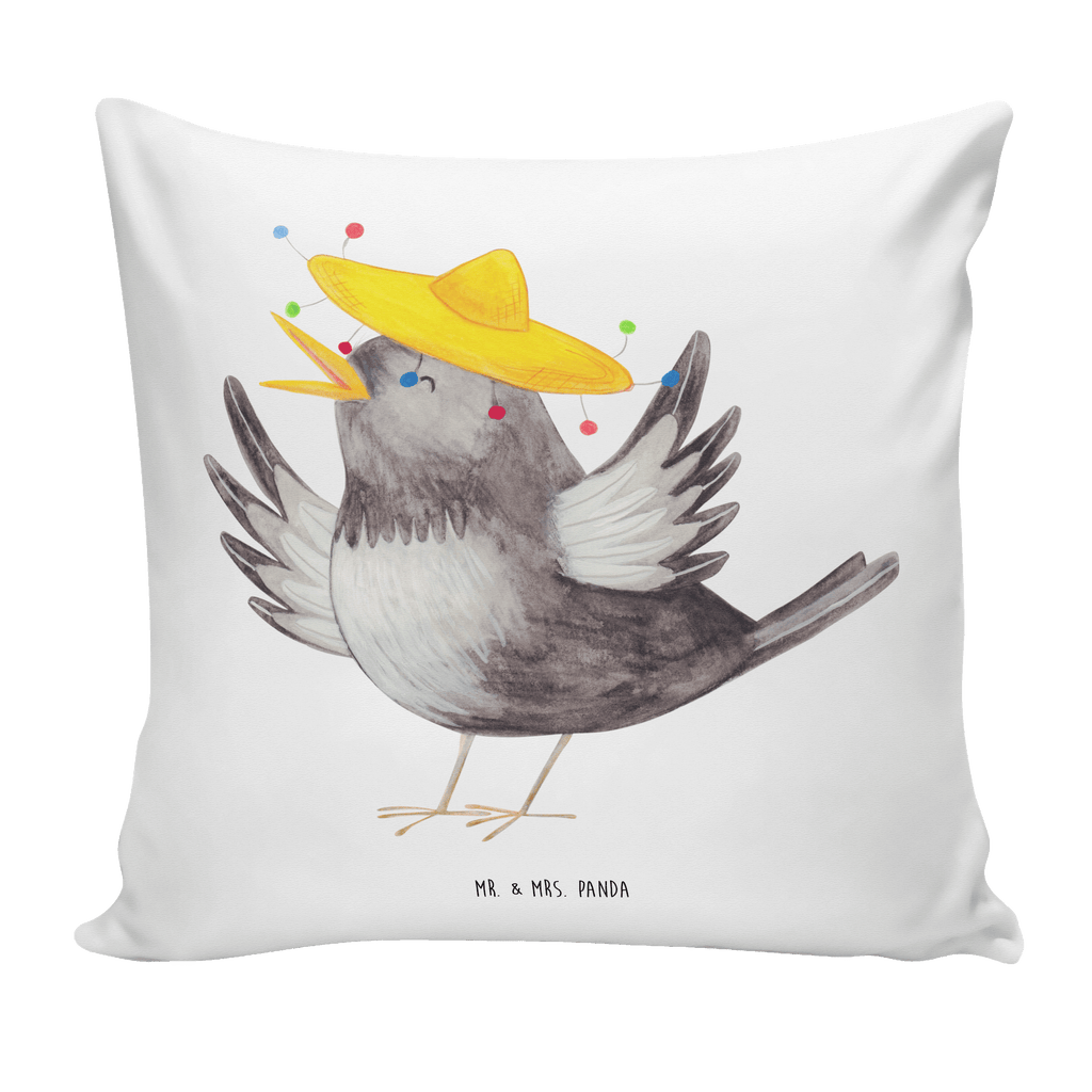 40x40 Kissen Rabe mit Sombrero Kissenhülle, Kopfkissen, Sofakissen, Dekokissen, Motivkissen, Tiermotive, Gute Laune, lustige Sprüche, Tiere, Rabe, Vogel, Vögel, Spruch positiv, fröhlich sein, glücklich sein, Glück Spruch, froh, Elster, Motivation