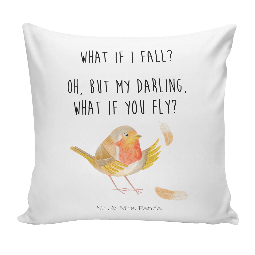 40x40 Kissen Rotkehlchen mit Federn Kissenhülle, Kopfkissen, Sofakissen, Dekokissen, Motivkissen, Tiermotive, Gute Laune, lustige Sprüche, Tiere, What if i fall, Rotkehlchen, Spruch Motivation, Spruch Mut, Vogel, Motivation Sprüche, Motivationsbilder, fliegen