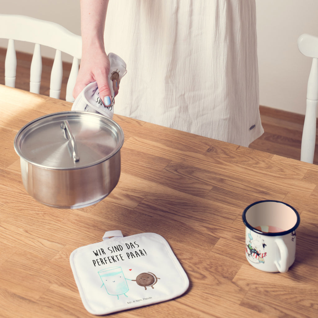 2er Set Topflappen  Milch & Keks Topflappen, Topfuntersetzer, Ofenhandschuh, Topflappen Set, Topflappen lustig, Topflappen mit Spruch, Tiermotive, Gute Laune, lustige Sprüche, Tiere, Milk, Cookie, Milch, Keks, Kekse, Kaffee, Einladung Frühstück, Motiv süß, romantisch, perfektes Paar