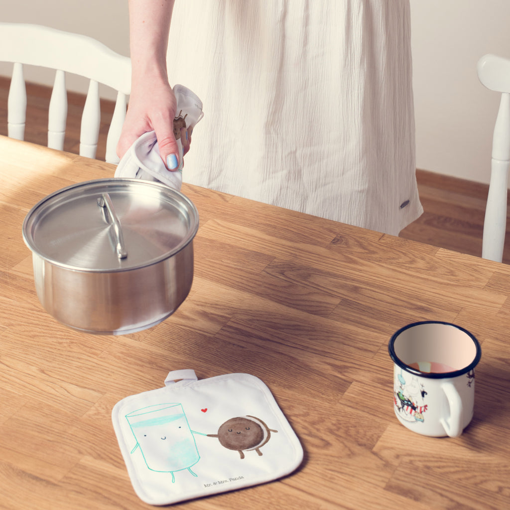 2er Set Topflappen  Milch & Keks Topflappen, Topfuntersetzer, Ofenhandschuh, Topflappen Set, Topflappen lustig, Topflappen mit Spruch, Tiermotive, Gute Laune, lustige Sprüche, Tiere, Milk, Cookie, Milch, Keks, Kekse, Kaffee, Einladung Frühstück, Motiv süß, romantisch, perfektes Paar