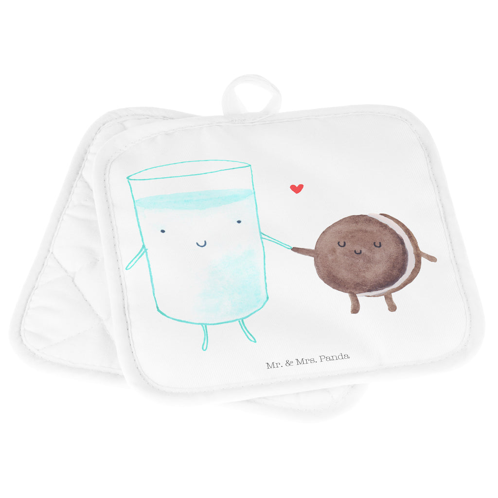 2er Set Topflappen  Milch & Keks Topflappen, Topfuntersetzer, Ofenhandschuh, Topflappen Set, Topflappen lustig, Topflappen mit Spruch, Tiermotive, Gute Laune, lustige Sprüche, Tiere, Milk, Cookie, Milch, Keks, Kekse, Kaffee, Einladung Frühstück, Motiv süß, romantisch, perfektes Paar