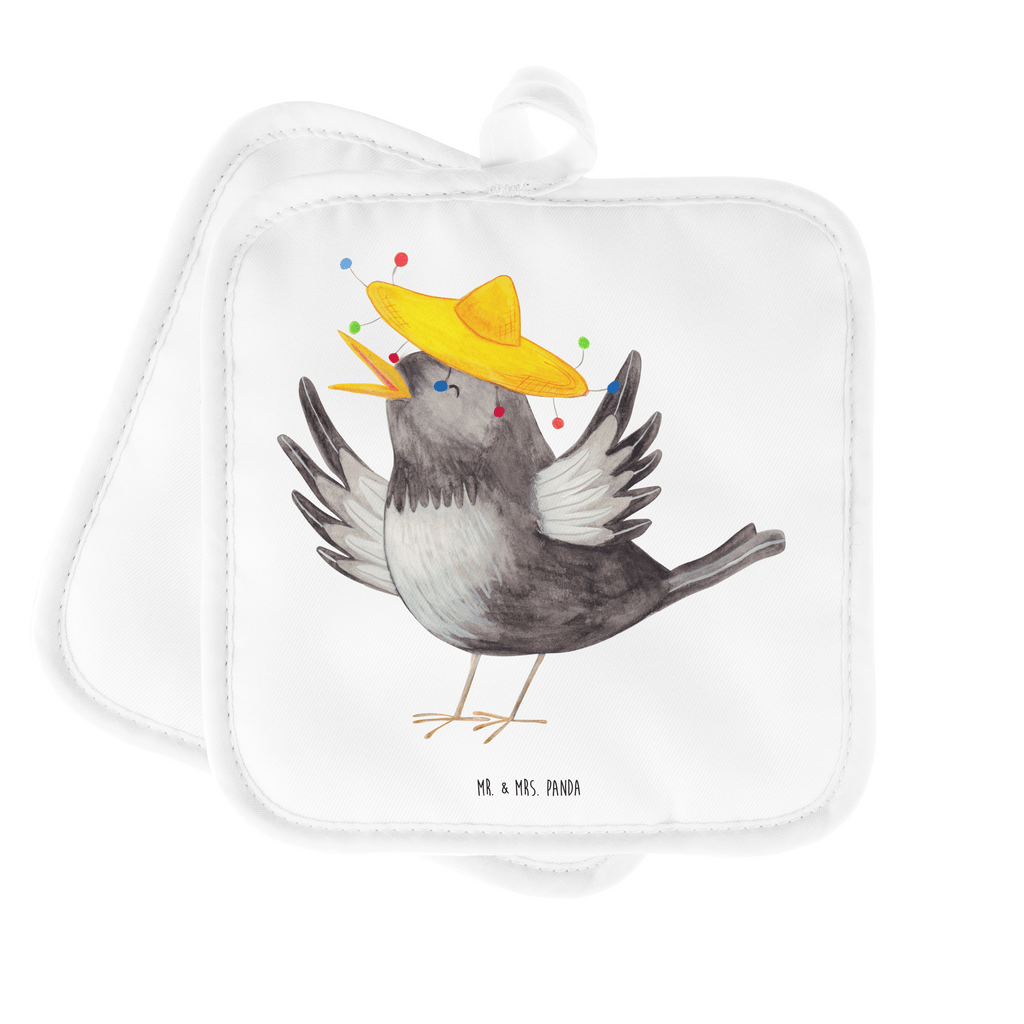 2er Set Topflappen  Rabe mit Sombrero Topflappen, Topfuntersetzer, Ofenhandschuh, Topflappen Set, Topflappen lustig, Topflappen mit Spruch, Tiermotive, Gute Laune, lustige Sprüche, Tiere, Rabe, Vogel, Vögel, Spruch positiv, fröhlich sein, glücklich sein, Glück Spruch, froh, Elster, Motivation