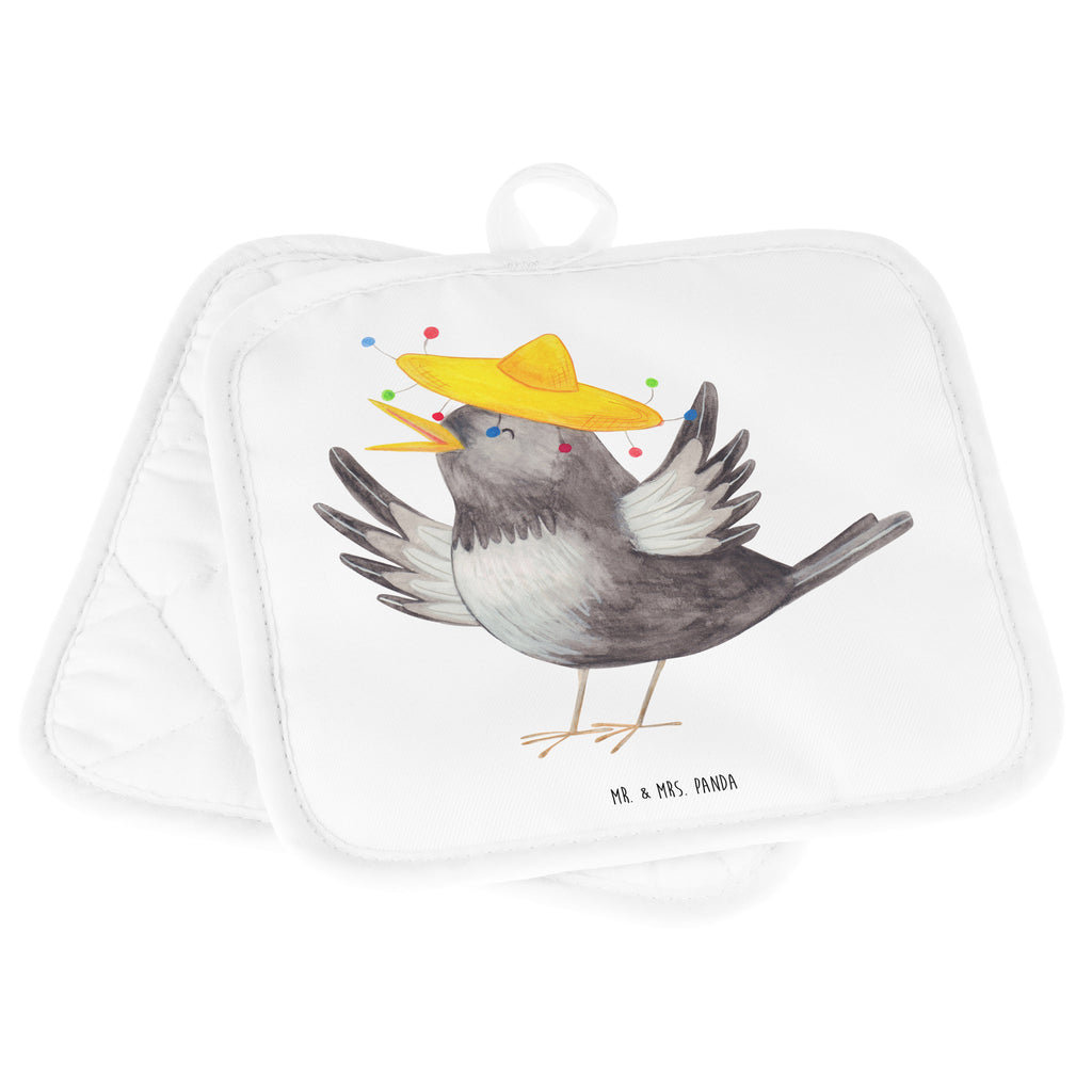2er Set Topflappen  Rabe mit Sombrero Topflappen, Topfuntersetzer, Ofenhandschuh, Topflappen Set, Topflappen lustig, Topflappen mit Spruch, Tiermotive, Gute Laune, lustige Sprüche, Tiere, Rabe, Vogel, Vögel, Spruch positiv, fröhlich sein, glücklich sein, Glück Spruch, froh, Elster, Motivation
