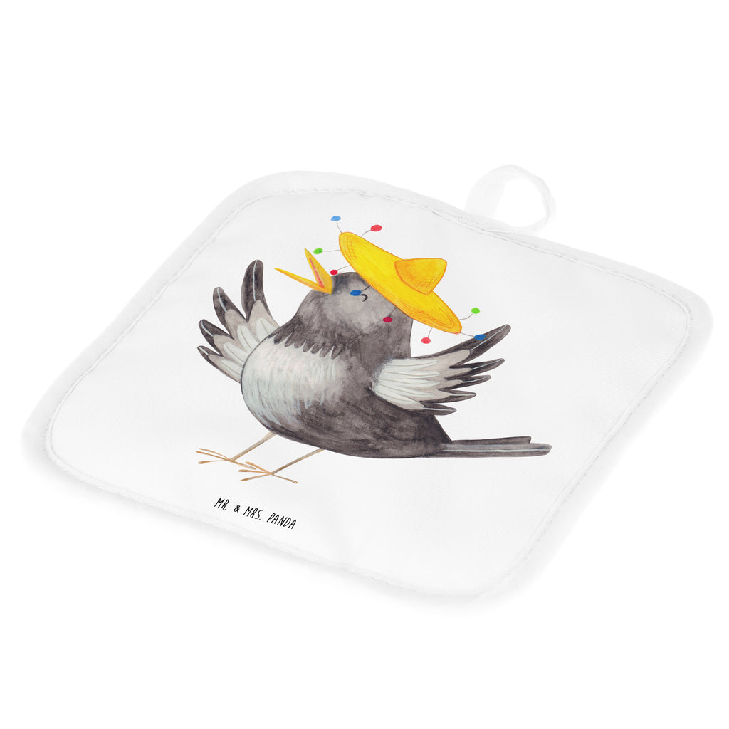 2er Set Topflappen  Rabe mit Sombrero Topflappen, Topfuntersetzer, Ofenhandschuh, Topflappen Set, Topflappen lustig, Topflappen mit Spruch, Tiermotive, Gute Laune, lustige Sprüche, Tiere, Rabe, Vogel, Vögel, Spruch positiv, fröhlich sein, glücklich sein, Glück Spruch, froh, Elster, Motivation