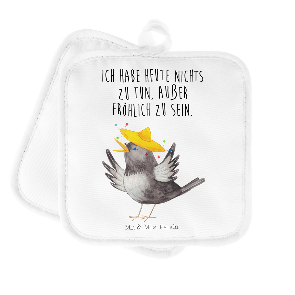 2er Set Topflappen  Rabe mit Sombrero Topflappen, Topfuntersetzer, Ofenhandschuh, Topflappen Set, Topflappen lustig, Topflappen mit Spruch, Tiermotive, Gute Laune, lustige Sprüche, Tiere, Rabe, Vogel, Vögel, Spruch positiv, fröhlich sein, glücklich sein, Glück Spruch, froh, Elster, Motivation
