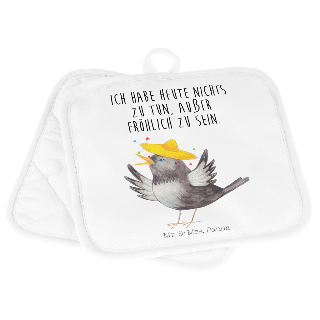 2er Set Topflappen  Rabe mit Sombrero Topflappen, Topfuntersetzer, Ofenhandschuh, Topflappen Set, Topflappen lustig, Topflappen mit Spruch, Tiermotive, Gute Laune, lustige Sprüche, Tiere, Rabe, Vogel, Vögel, Spruch positiv, fröhlich sein, glücklich sein, Glück Spruch, froh, Elster, Motivation