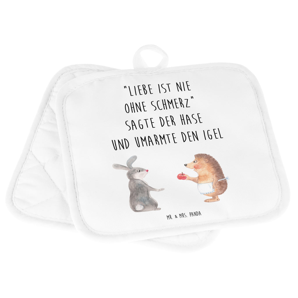 2er Set Topflappen  Liebe ist nie ohne Schmerz Topflappen, Topfuntersetzer, Ofenhandschuh, Topflappen Set, Topflappen lustig, Topflappen mit Spruch, Tiermotive, Gute Laune, lustige Sprüche, Tiere, Igel und Hase, Igel, Hase, Liebe Spruch, Liebeskummer Geschenk, Herzschmerz, Trösten, Trennungsschmerz, Spruch romantisch