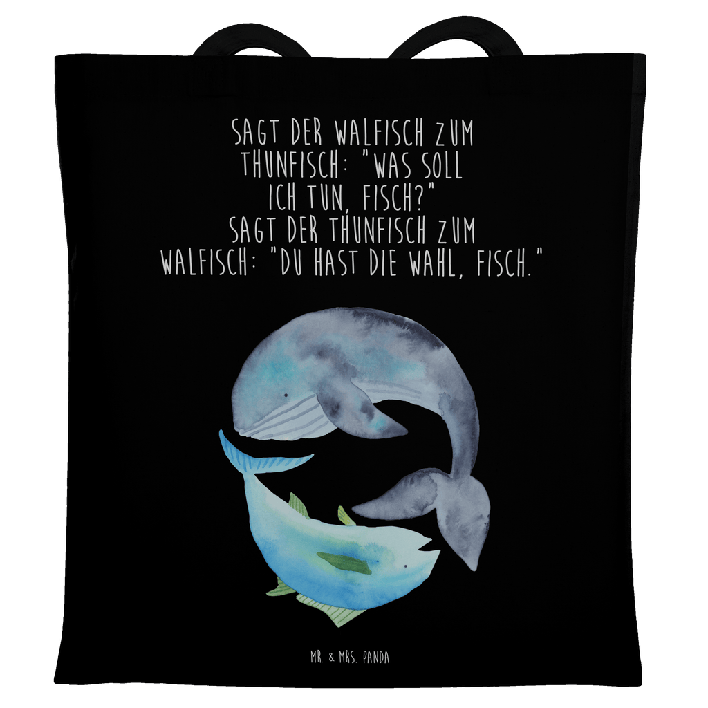 Tragetasche Walfisch & Thunfisch Beuteltasche, Beutel, Einkaufstasche, Jutebeutel, Stoffbeutel, Tiermotive, Gute Laune, lustige Sprüche, Tiere, Wal, Wahl, Tunfisch, Wortwitz lustig, Spruch lustig, Flachwitz, Witz, Spruch des Tages, Flachwitz Geschenk