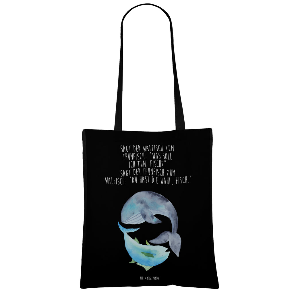 Tragetasche Walfisch & Thunfisch Beuteltasche, Beutel, Einkaufstasche, Jutebeutel, Stoffbeutel, Tiermotive, Gute Laune, lustige Sprüche, Tiere, Wal, Wahl, Tunfisch, Wortwitz lustig, Spruch lustig, Flachwitz, Witz, Spruch des Tages, Flachwitz Geschenk