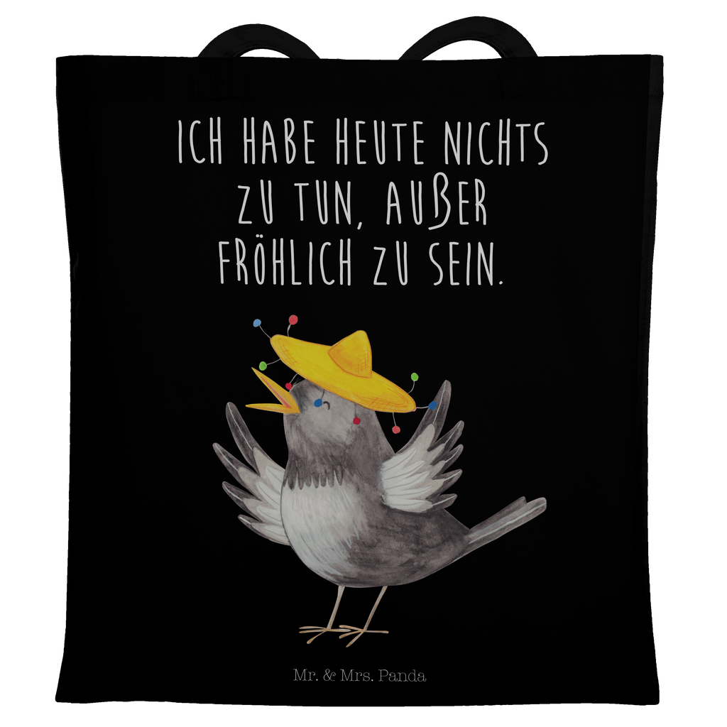 Tragetasche Rabe mit Sombrero Beuteltasche, Beutel, Einkaufstasche, Jutebeutel, Stoffbeutel, Tiermotive, Gute Laune, lustige Sprüche, Tiere, Rabe, Vogel, Vögel, Spruch positiv, fröhlich sein, glücklich sein, Glück Spruch, froh, Elster, Motivation