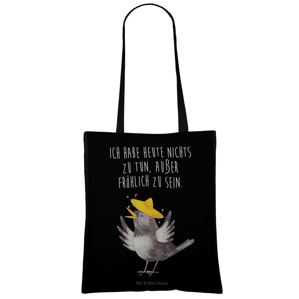 Tragetasche Rabe mit Sombrero Beuteltasche, Beutel, Einkaufstasche, Jutebeutel, Stoffbeutel, Tiermotive, Gute Laune, lustige Sprüche, Tiere, Rabe, Vogel, Vögel, Spruch positiv, fröhlich sein, glücklich sein, Glück Spruch, froh, Elster, Motivation