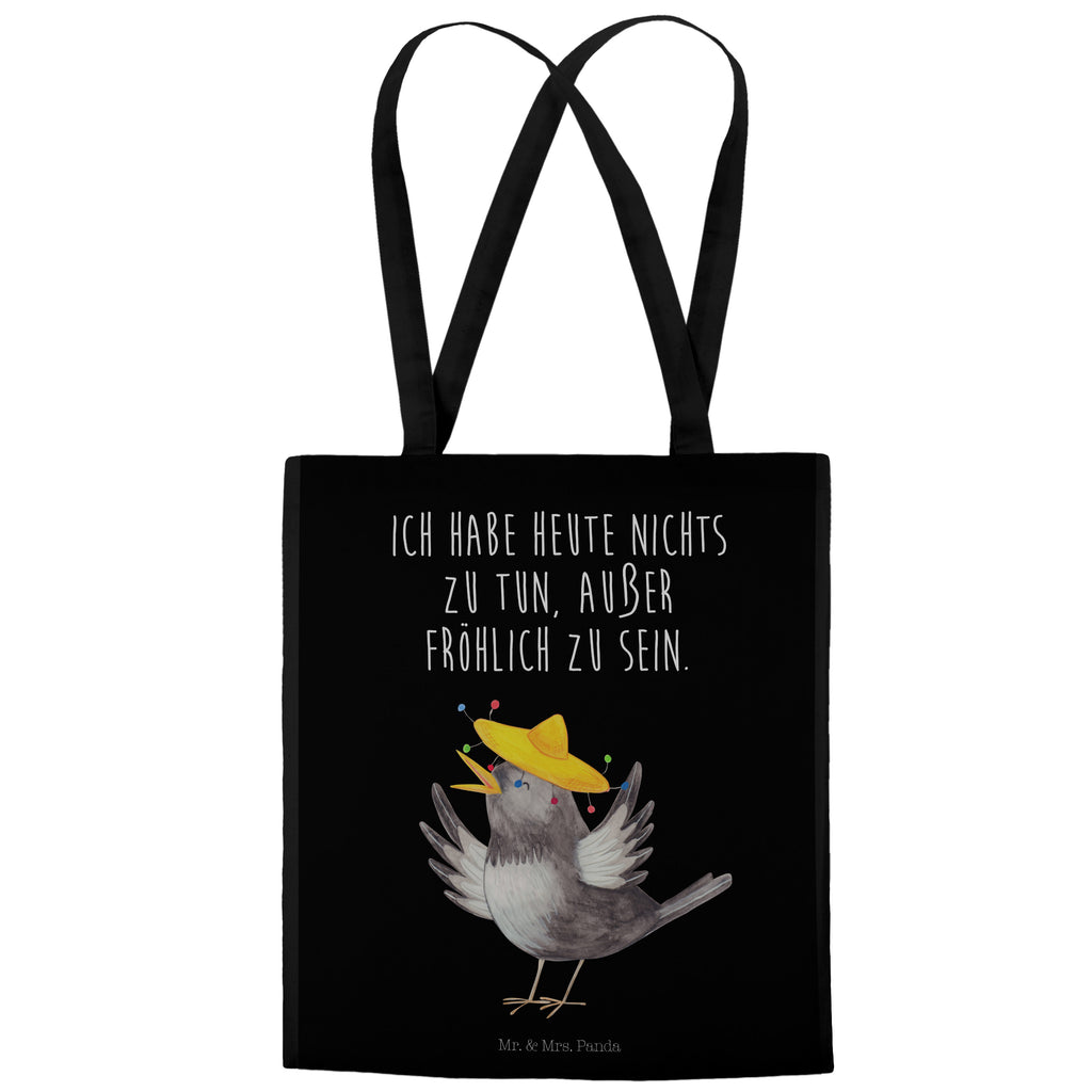 Tragetasche Rabe mit Sombrero Beuteltasche, Beutel, Einkaufstasche, Jutebeutel, Stoffbeutel, Tiermotive, Gute Laune, lustige Sprüche, Tiere, Rabe, Vogel, Vögel, Spruch positiv, fröhlich sein, glücklich sein, Glück Spruch, froh, Elster, Motivation
