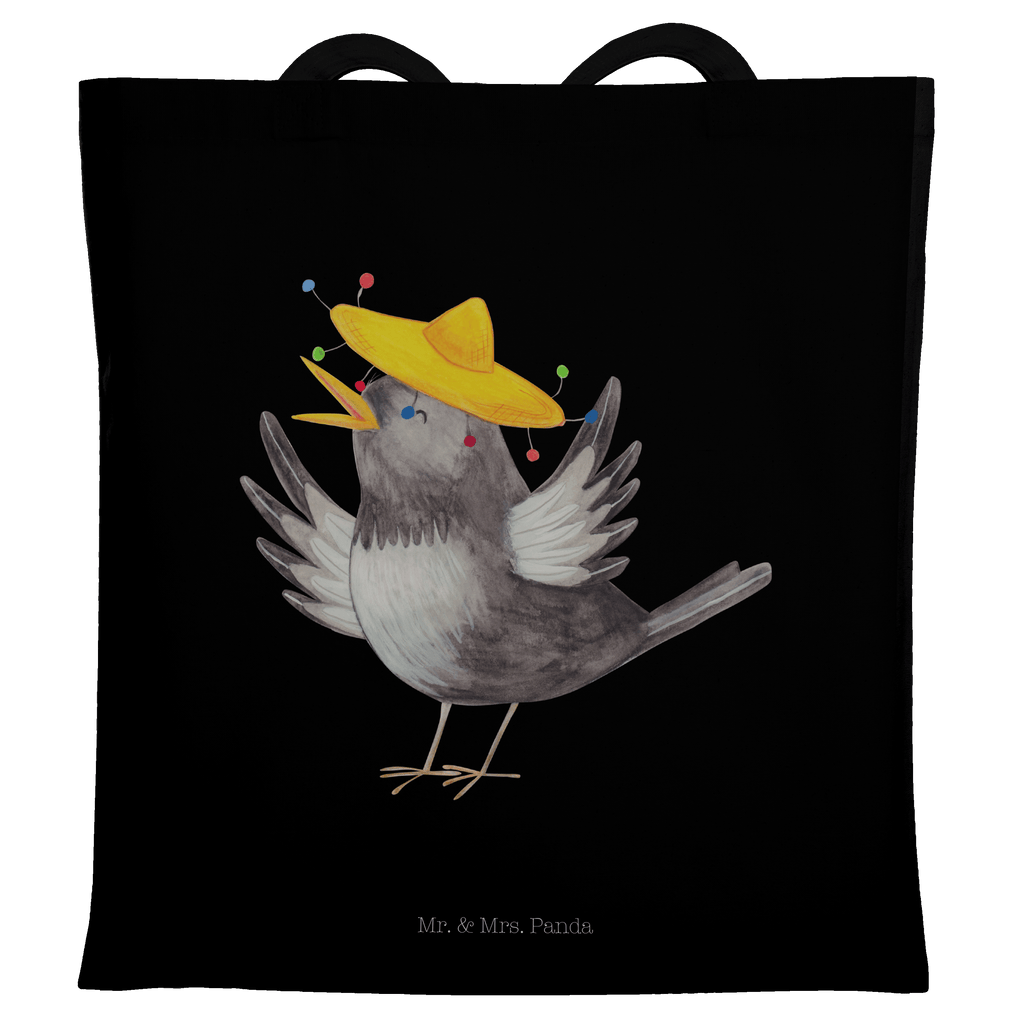 Tragetasche Rabe mit Sombrero Beuteltasche, Beutel, Einkaufstasche, Jutebeutel, Stoffbeutel, Tiermotive, Gute Laune, lustige Sprüche, Tiere, Rabe, Vogel, Vögel, Spruch positiv, fröhlich sein, glücklich sein, Glück Spruch, froh, Elster, Motivation
