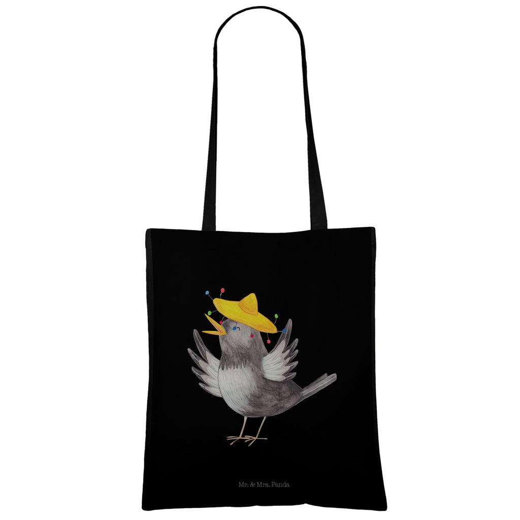 Tragetasche Rabe mit Sombrero Beuteltasche, Beutel, Einkaufstasche, Jutebeutel, Stoffbeutel, Tiermotive, Gute Laune, lustige Sprüche, Tiere, Rabe, Vogel, Vögel, Spruch positiv, fröhlich sein, glücklich sein, Glück Spruch, froh, Elster, Motivation