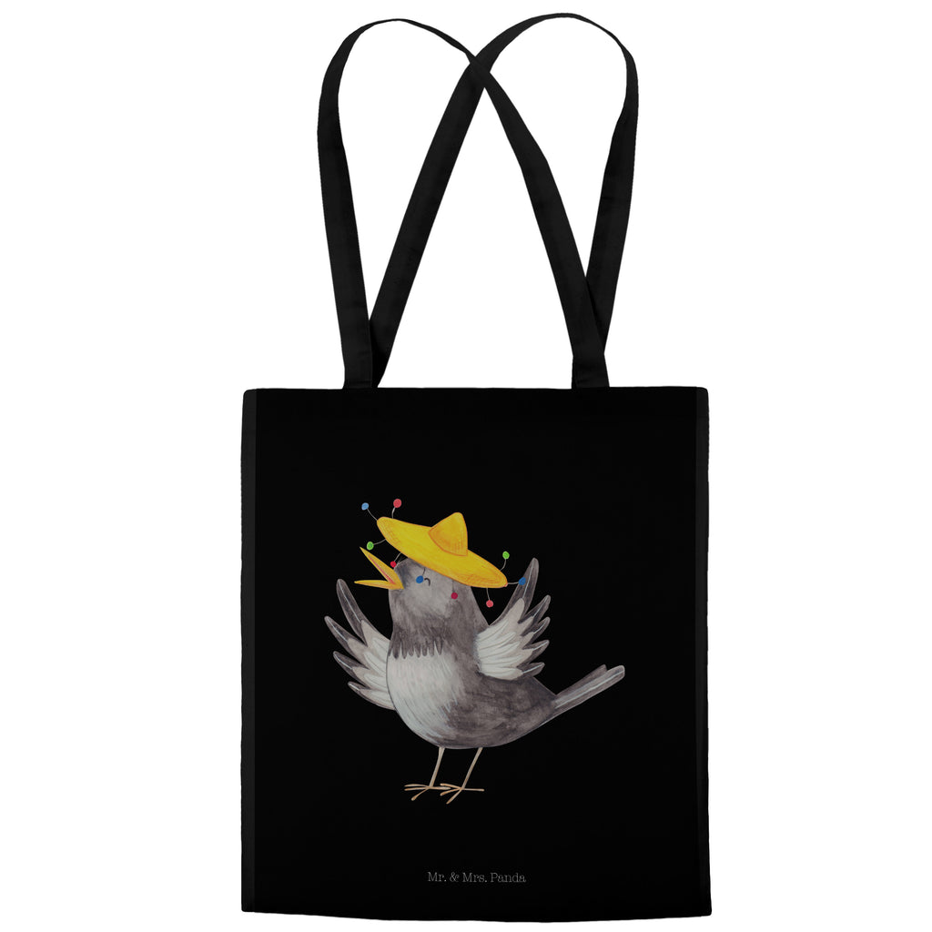 Tragetasche Rabe mit Sombrero Beuteltasche, Beutel, Einkaufstasche, Jutebeutel, Stoffbeutel, Tiermotive, Gute Laune, lustige Sprüche, Tiere, Rabe, Vogel, Vögel, Spruch positiv, fröhlich sein, glücklich sein, Glück Spruch, froh, Elster, Motivation