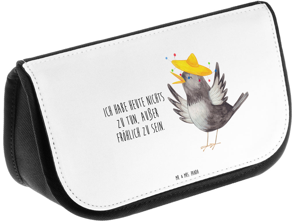 Kosmetiktasche Rabe mit Sombrero Kosmetikbeutel, Kulturtasche, Kulturbeutel, Schminktasche, Make-Up Tasche, Tiermotive, Gute Laune, lustige Sprüche, Tiere, Rabe, Vogel, Vögel, Spruch positiv, fröhlich sein, glücklich sein, Glück Spruch, froh, Elster, Motivation