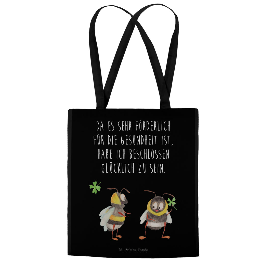 Tragetasche Hummeln mit Kleeblatt Beuteltasche, Beutel, Einkaufstasche, Jutebeutel, Stoffbeutel, Tiermotive, Gute Laune, lustige Sprüche, Tiere, Hummel, Biene, Spruch positiv, Biene Deko, Spruch schön, glücklich sein, glücklich werden, Spruch fröhlich