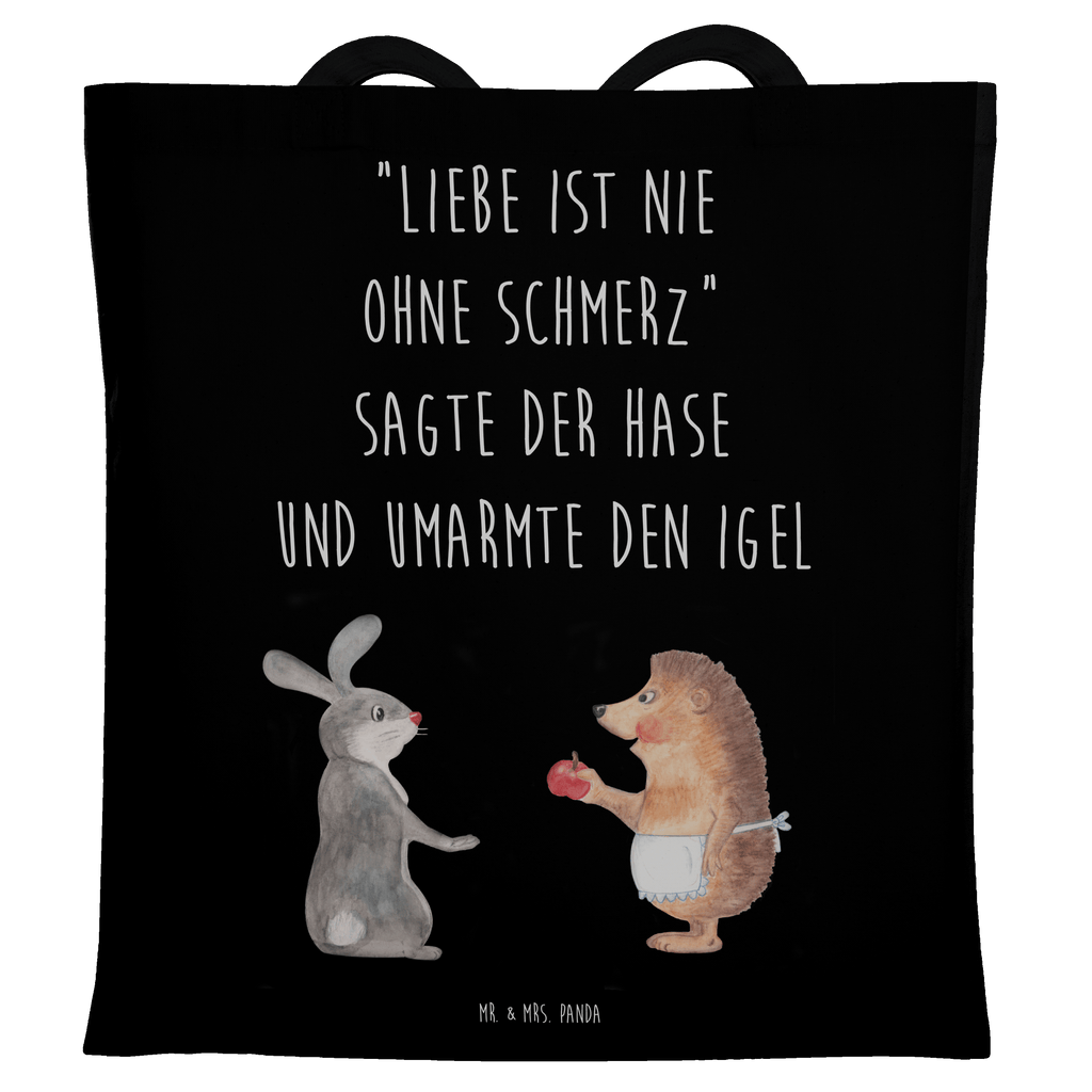 Tragetasche Liebe ist nie ohne Schmerz Beuteltasche, Beutel, Einkaufstasche, Jutebeutel, Stoffbeutel, Tiermotive, Gute Laune, lustige Sprüche, Tiere, Igel und Hase, Igel, Hase, Liebe Spruch, Liebeskummer Geschenk, Herzschmerz, Trösten, Trennungsschmerz, Spruch romantisch