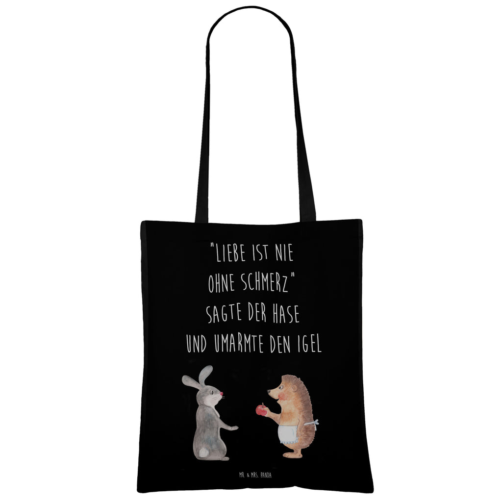 Tragetasche Liebe ist nie ohne Schmerz Beuteltasche, Beutel, Einkaufstasche, Jutebeutel, Stoffbeutel, Tiermotive, Gute Laune, lustige Sprüche, Tiere, Igel und Hase, Igel, Hase, Liebe Spruch, Liebeskummer Geschenk, Herzschmerz, Trösten, Trennungsschmerz, Spruch romantisch
