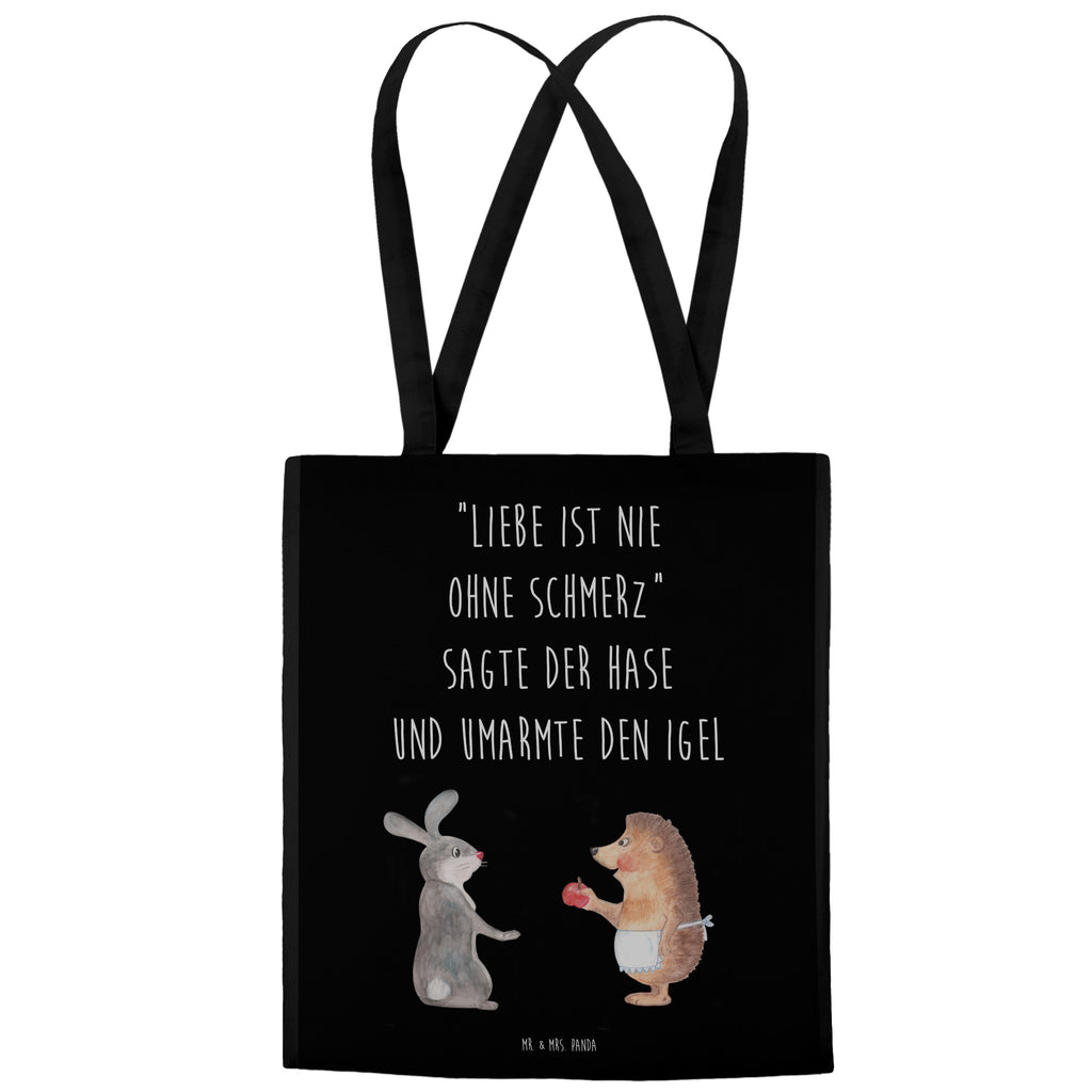 Tragetasche Liebe ist nie ohne Schmerz Beuteltasche, Beutel, Einkaufstasche, Jutebeutel, Stoffbeutel, Tiermotive, Gute Laune, lustige Sprüche, Tiere, Igel und Hase, Igel, Hase, Liebe Spruch, Liebeskummer Geschenk, Herzschmerz, Trösten, Trennungsschmerz, Spruch romantisch