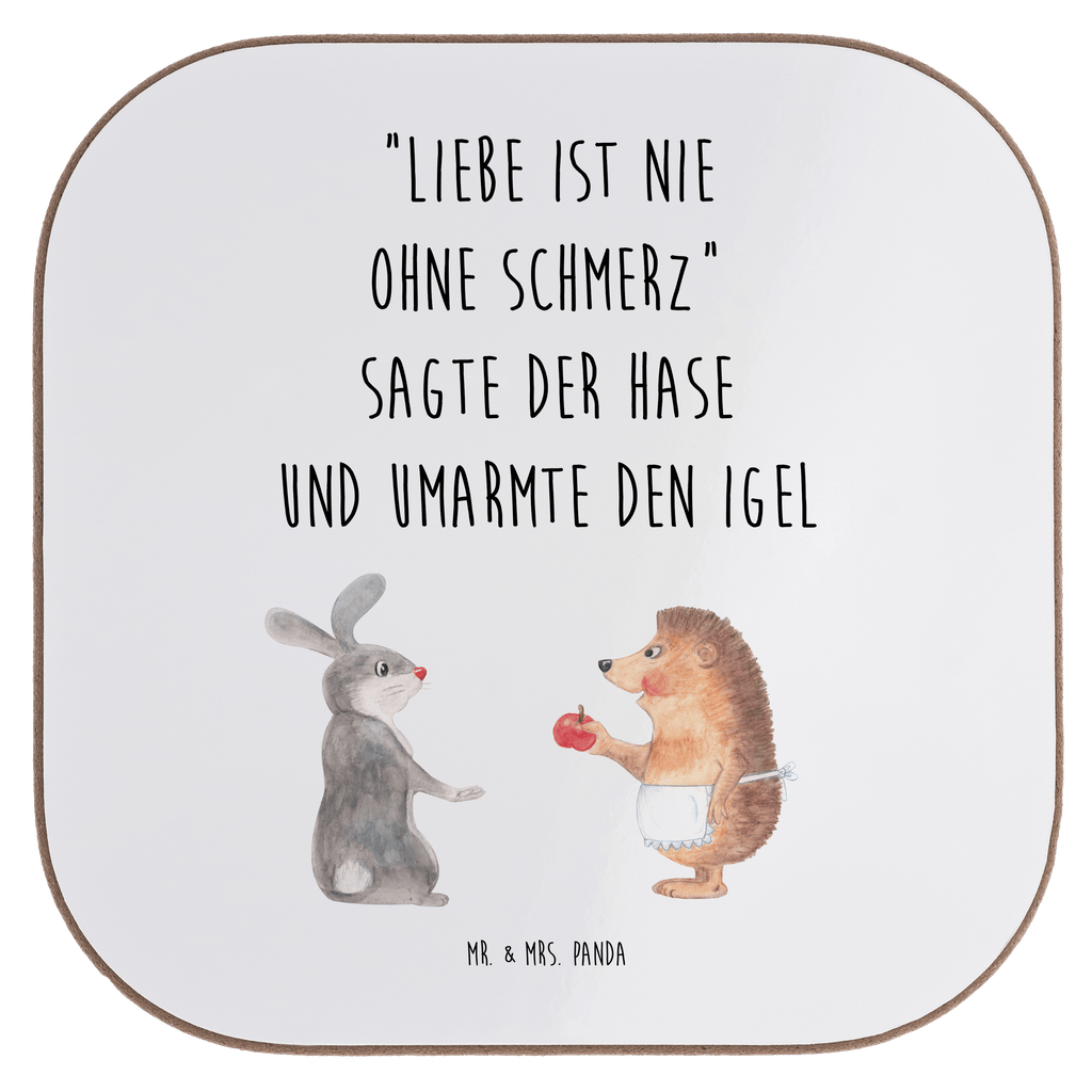 Quadratische Untersetzer Liebe ist nie ohne Schmerz Bierdeckel, Glasuntersetzer, Untersetzer Gläser, Getränkeuntersetzer, Tiermotive, Gute Laune, lustige Sprüche, Tiere, Igel und Hase, Igel, Hase, Liebe Spruch, Liebeskummer Geschenk, Herzschmerz, Trösten, Trennungsschmerz, Spruch romantisch