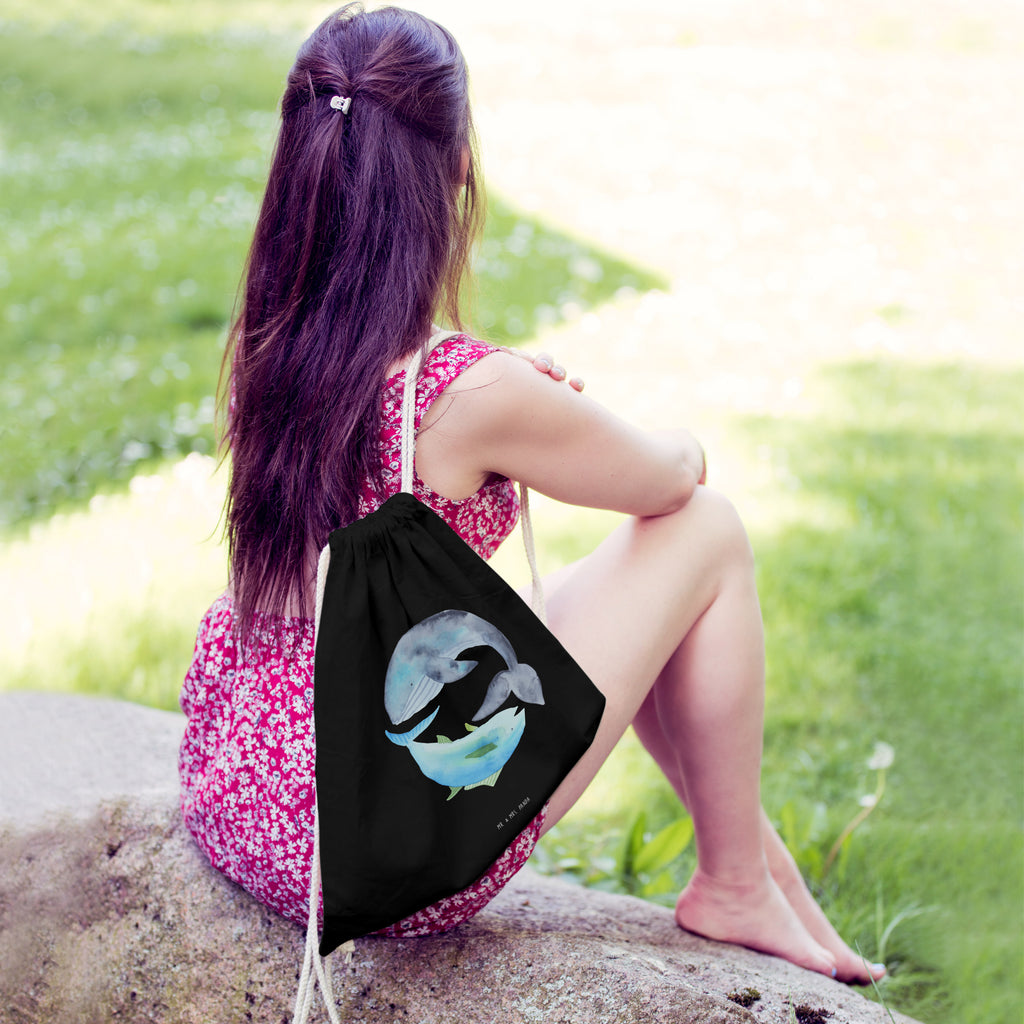 Sportbeutel Walfisch & Thunfisch Turnbeutel, Beutel, Sporttasche, Tasche, Stoffbeutel, Tiermotive, Gute Laune, lustige Sprüche, Tiere, Wal, Wahl, Tunfisch, Wortwitz lustig, Spruch lustig, Flachwitz, Witz, Spruch des Tages, Flachwitz Geschenk