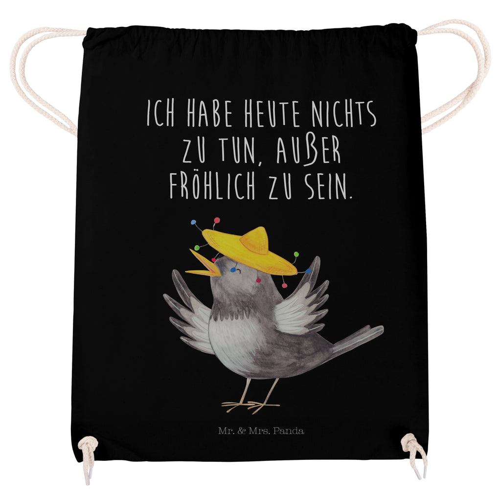 Sportbeutel Rabe mit Sombrero Turnbeutel, Beutel, Sporttasche, Tasche, Stoffbeutel, Tiermotive, Gute Laune, lustige Sprüche, Tiere, Rabe, Vogel, Vögel, Spruch positiv, fröhlich sein, glücklich sein, Glück Spruch, froh, Elster, Motivation
