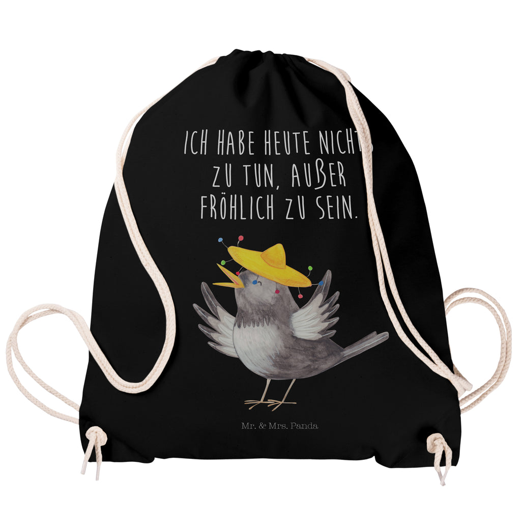 Sportbeutel Rabe mit Sombrero Turnbeutel, Beutel, Sporttasche, Tasche, Stoffbeutel, Tiermotive, Gute Laune, lustige Sprüche, Tiere, Rabe, Vogel, Vögel, Spruch positiv, fröhlich sein, glücklich sein, Glück Spruch, froh, Elster, Motivation