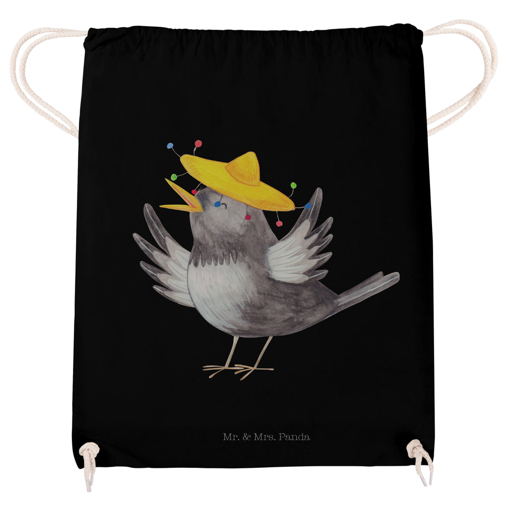 Sportbeutel Rabe mit Sombrero Turnbeutel, Beutel, Sporttasche, Tasche, Stoffbeutel, Tiermotive, Gute Laune, lustige Sprüche, Tiere, Rabe, Vogel, Vögel, Spruch positiv, fröhlich sein, glücklich sein, Glück Spruch, froh, Elster, Motivation
