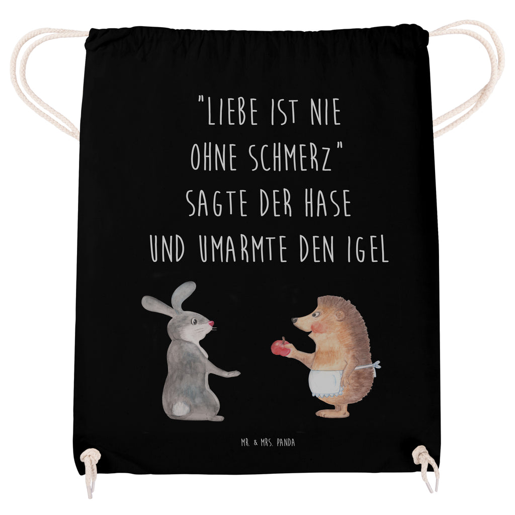 Sportbeutel Liebe ist nie ohne Schmerz Turnbeutel, Beutel, Sporttasche, Tasche, Stoffbeutel, Tiermotive, Gute Laune, lustige Sprüche, Tiere, Igel und Hase, Igel, Hase, Liebe Spruch, Liebeskummer Geschenk, Herzschmerz, Trösten, Trennungsschmerz, Spruch romantisch