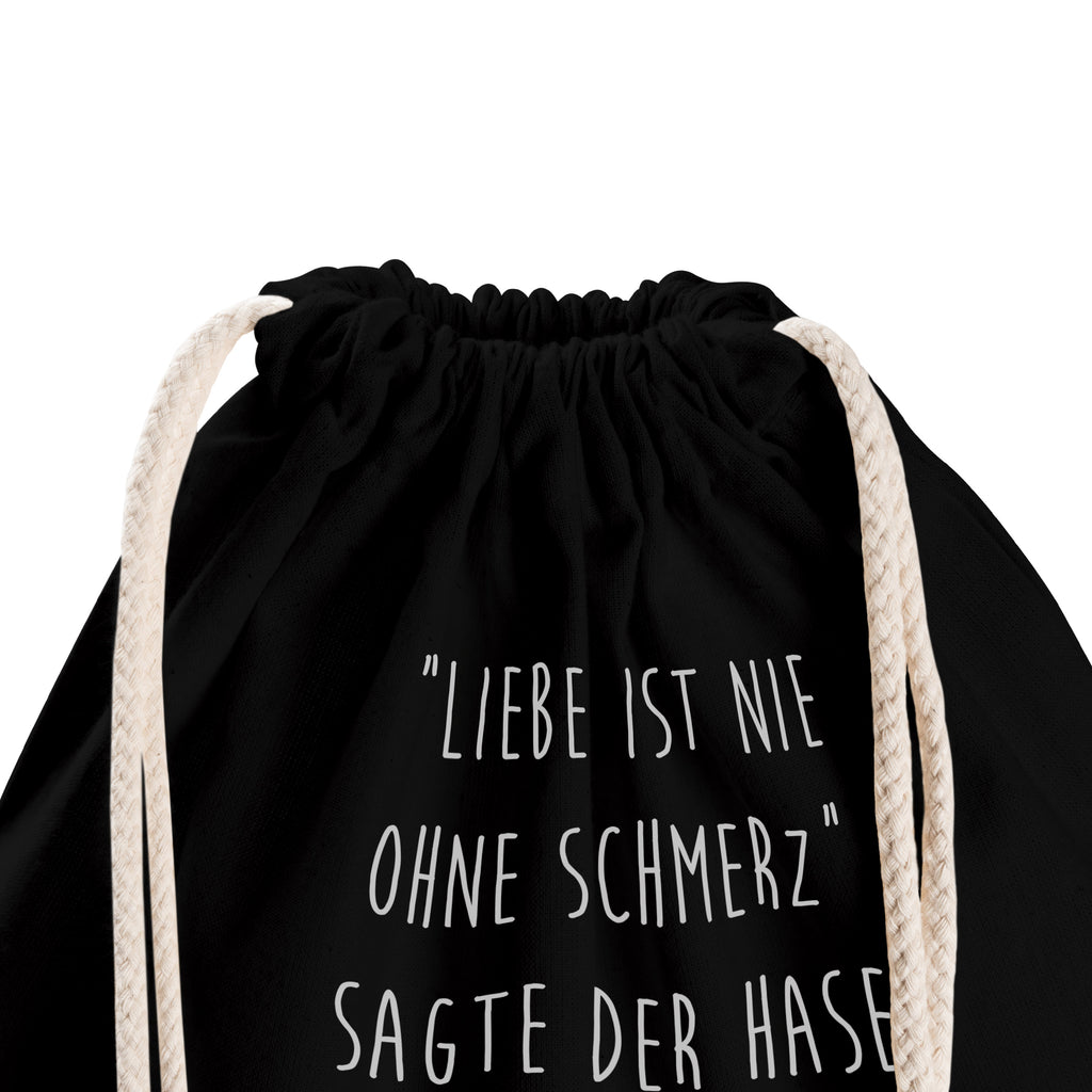 Sportbeutel Liebe ist nie ohne Schmerz Turnbeutel, Beutel, Sporttasche, Tasche, Stoffbeutel, Tiermotive, Gute Laune, lustige Sprüche, Tiere, Igel und Hase, Igel, Hase, Liebe Spruch, Liebeskummer Geschenk, Herzschmerz, Trösten, Trennungsschmerz, Spruch romantisch