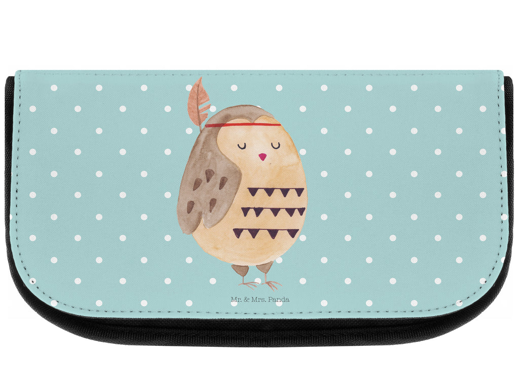Kosmetiktasche Eule Federschmuck Kosmetikbeutel, Kulturtasche, Kulturbeutel, Schminktasche, Make-Up Tasche, Eule, Eule Deko, Owl, Das Leben ist ein Abenteuer, Reisespruch, Federschmuck, Dekoration