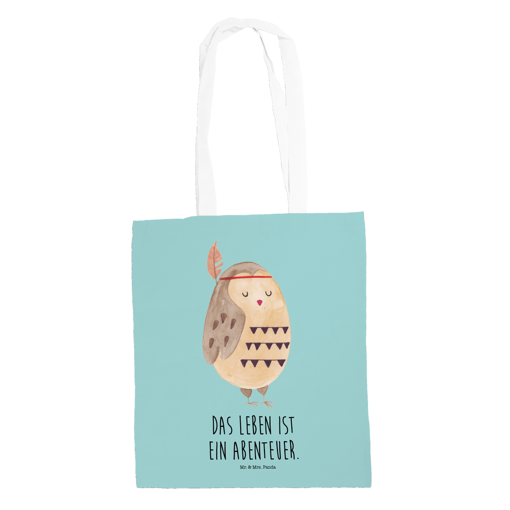 Tragetasche Eule Federschmuck Beuteltasche, Beutel, Einkaufstasche, Jutebeutel, Stoffbeutel, Eule, Eule Deko, Owl, Das Leben ist ein Abenteuer, Reisespruch, Federschmuck, Dekoration