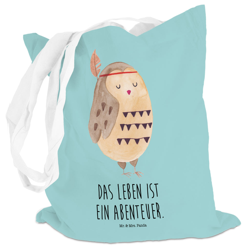 Tragetasche Eule Federschmuck Beuteltasche, Beutel, Einkaufstasche, Jutebeutel, Stoffbeutel, Eule, Eule Deko, Owl, Das Leben ist ein Abenteuer, Reisespruch, Federschmuck, Dekoration