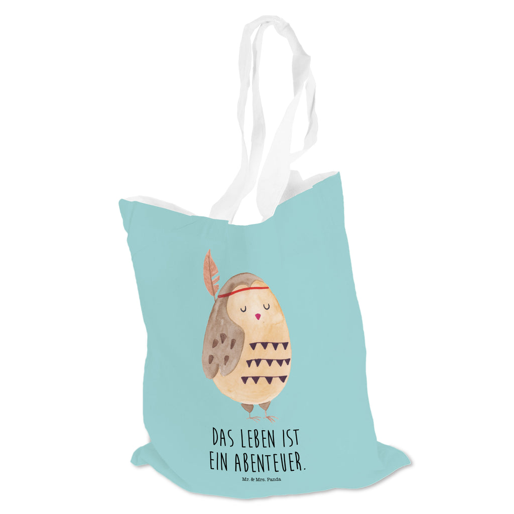 Tragetasche Eule Federschmuck Beuteltasche, Beutel, Einkaufstasche, Jutebeutel, Stoffbeutel, Eule, Eule Deko, Owl, Das Leben ist ein Abenteuer, Reisespruch, Federschmuck, Dekoration