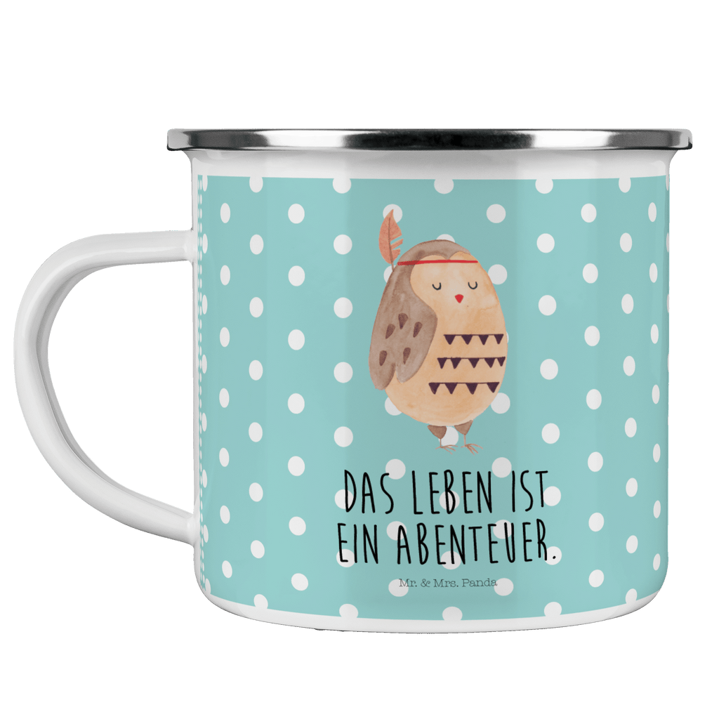 Camping Emaille Tasse Eule Federschmuck Campingtasse, Trinkbecher, Metalltasse, Outdoor Tasse, Emaille Trinkbecher, Blechtasse Outdoor, Emaille Campingbecher, Edelstahl Trinkbecher, Metalltasse für Camping, Kaffee Blechtasse, Camping Tasse Metall, Eule, Eule Deko, Owl, Das Leben ist ein Abenteuer, Reisespruch, Federschmuck, Dekoration