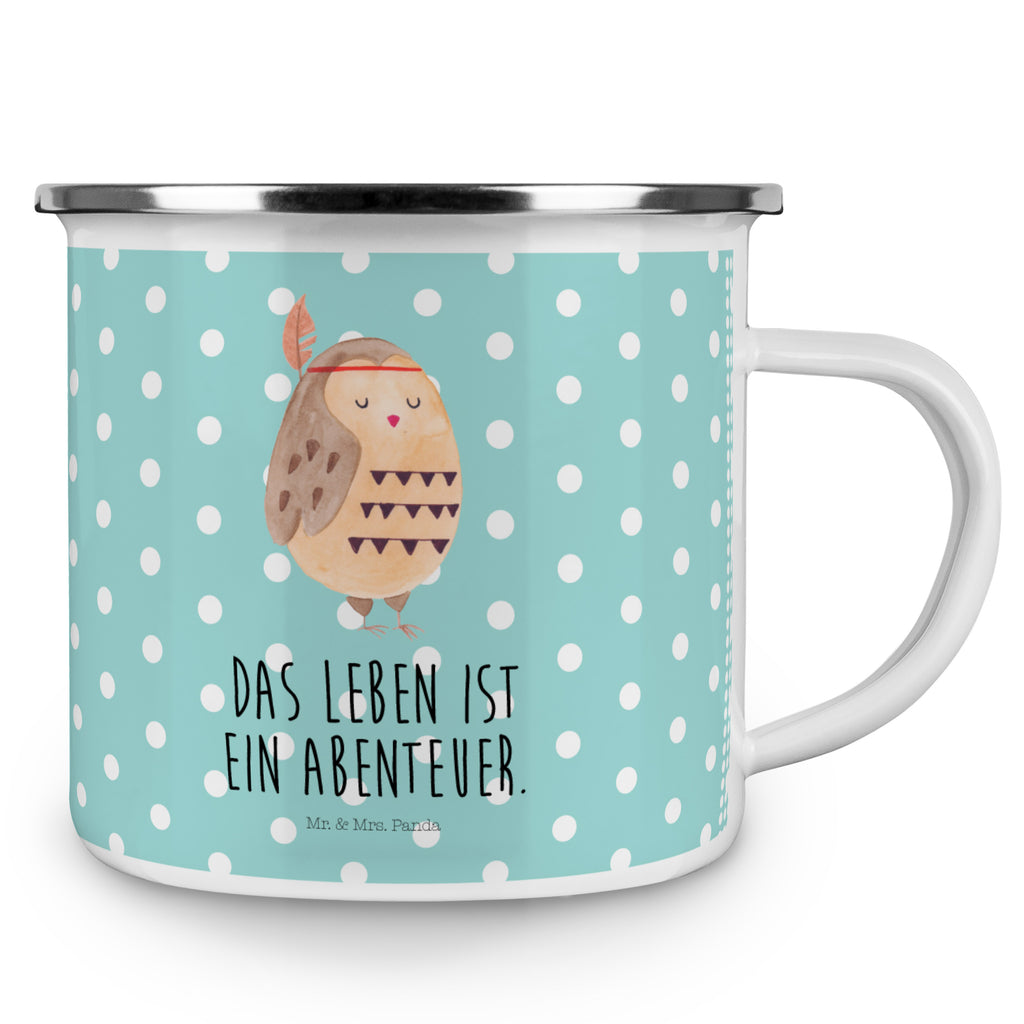 Camping Emaille Tasse Eule Federschmuck Campingtasse, Trinkbecher, Metalltasse, Outdoor Tasse, Emaille Trinkbecher, Blechtasse Outdoor, Emaille Campingbecher, Edelstahl Trinkbecher, Metalltasse für Camping, Kaffee Blechtasse, Camping Tasse Metall, Eule, Eule Deko, Owl, Das Leben ist ein Abenteuer, Reisespruch, Federschmuck, Dekoration