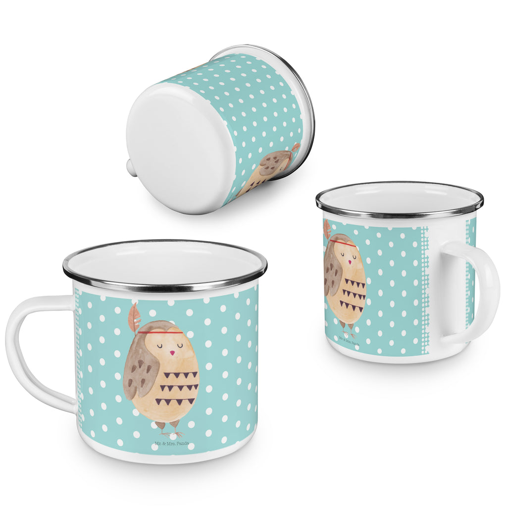 Camping Emaille Tasse Eule Federschmuck Campingtasse, Trinkbecher, Metalltasse, Outdoor Tasse, Emaille Trinkbecher, Blechtasse Outdoor, Emaille Campingbecher, Edelstahl Trinkbecher, Metalltasse für Camping, Kaffee Blechtasse, Camping Tasse Metall, Eule, Eule Deko, Owl, Das Leben ist ein Abenteuer, Reisespruch, Federschmuck, Dekoration