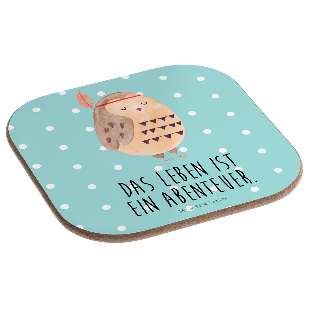 Quadratische Untersetzer Eule Federschmuck Bierdeckel, Glasuntersetzer, Untersetzer Gläser, Getränkeuntersetzer, Eule, Eule Deko, Owl, Das Leben ist ein Abenteuer, Reisespruch, Federschmuck, Dekoration