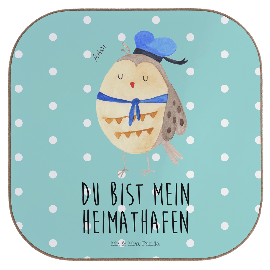 Quadratische Untersetzer Eule Matrosen Bierdeckel, Glasuntersetzer, Untersetzer Gläser, Getränkeuntersetzer, Eule, Eule Spruch, Eule Deko, Owl, Wortspiel lustig, Matrose, Freundin, Ehe, Seefahrer, Heimathafen, Hochzeitstag Geschenk