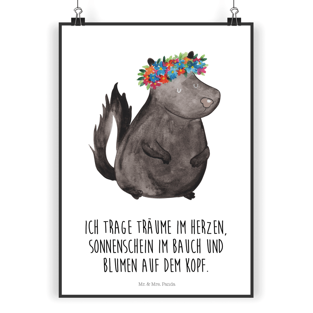 Poster Stinktier Blumenmaedchen Poster, Wandposter, Bild, Wanddeko, Küchenposter, Kinderposter, Wanddeko Bild, Raumdekoration, Wanddekoration, Handgemaltes Poster, Mr. & Mrs. Panda Poster, Designposter, Kunstdruck, Posterdruck, Stinktier, Skunk, Wildtier, Raubtier, Stinker, Stinki, Yoga, Namaste, Lebe, Liebe, Lache