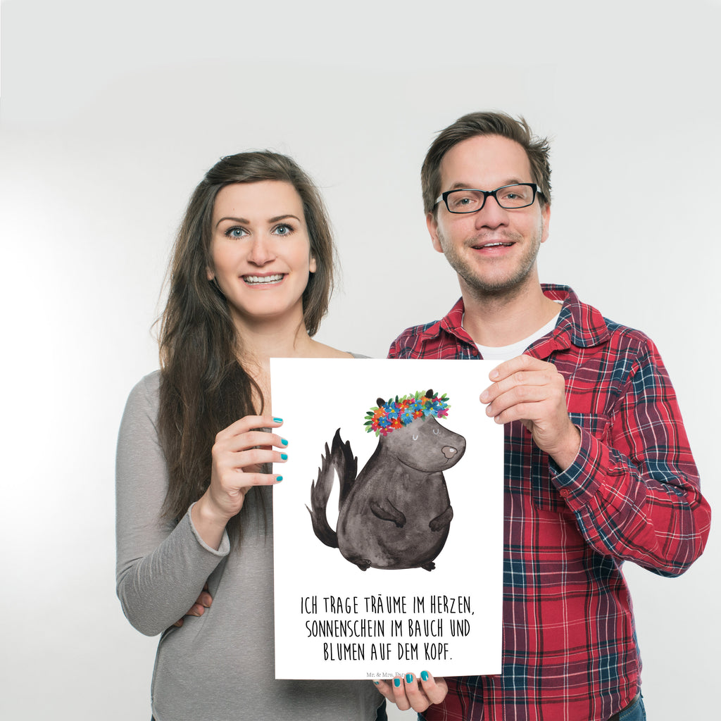 Poster Stinktier Blumenmaedchen Poster, Wandposter, Bild, Wanddeko, Küchenposter, Kinderposter, Wanddeko Bild, Raumdekoration, Wanddekoration, Handgemaltes Poster, Mr. & Mrs. Panda Poster, Designposter, Kunstdruck, Posterdruck, Stinktier, Skunk, Wildtier, Raubtier, Stinker, Stinki, Yoga, Namaste, Lebe, Liebe, Lache