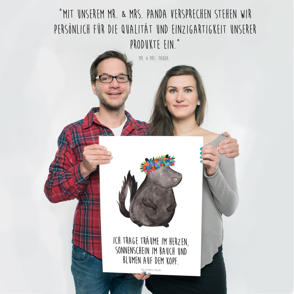Poster Stinktier Blumenmaedchen Poster, Wandposter, Bild, Wanddeko, Küchenposter, Kinderposter, Wanddeko Bild, Raumdekoration, Wanddekoration, Handgemaltes Poster, Mr. & Mrs. Panda Poster, Designposter, Kunstdruck, Posterdruck, Stinktier, Skunk, Wildtier, Raubtier, Stinker, Stinki, Yoga, Namaste, Lebe, Liebe, Lache