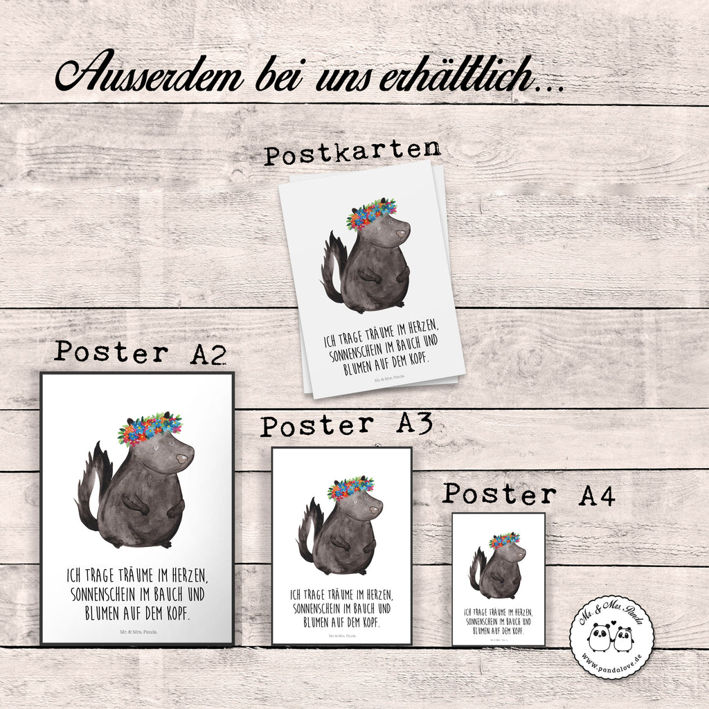 Poster Stinktier Blumenmaedchen Poster, Wandposter, Bild, Wanddeko, Küchenposter, Kinderposter, Wanddeko Bild, Raumdekoration, Wanddekoration, Handgemaltes Poster, Mr. & Mrs. Panda Poster, Designposter, Kunstdruck, Posterdruck, Stinktier, Skunk, Wildtier, Raubtier, Stinker, Stinki, Yoga, Namaste, Lebe, Liebe, Lache