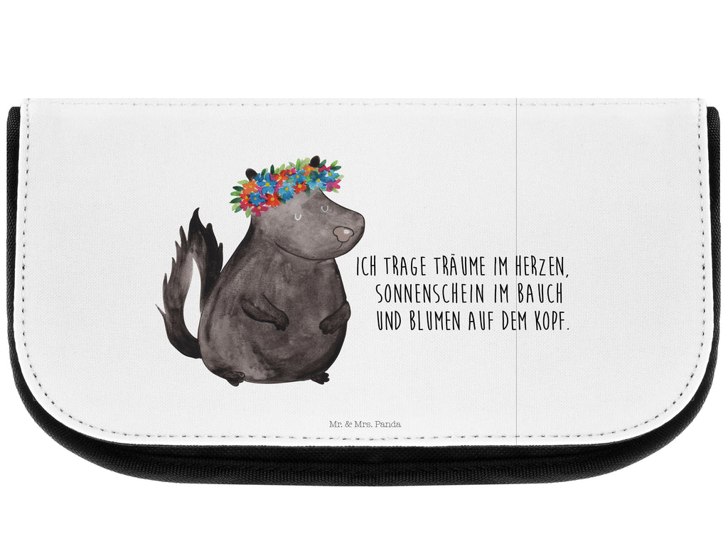 Kosmetiktasche Stinktier Blumenmaedchen Kosmetikbeutel, Kulturtasche, Kulturbeutel, Schminktasche, Make-Up Tasche, Stinktier, Skunk, Wildtier, Raubtier, Stinker, Stinki, Yoga, Namaste, Lebe, Liebe, Lache