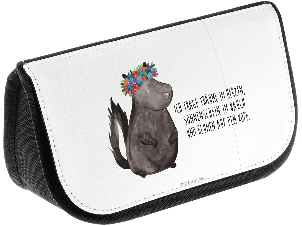 Kosmetiktasche Stinktier Blumenmaedchen Kosmetikbeutel, Kulturtasche, Kulturbeutel, Schminktasche, Make-Up Tasche, Stinktier, Skunk, Wildtier, Raubtier, Stinker, Stinki, Yoga, Namaste, Lebe, Liebe, Lache