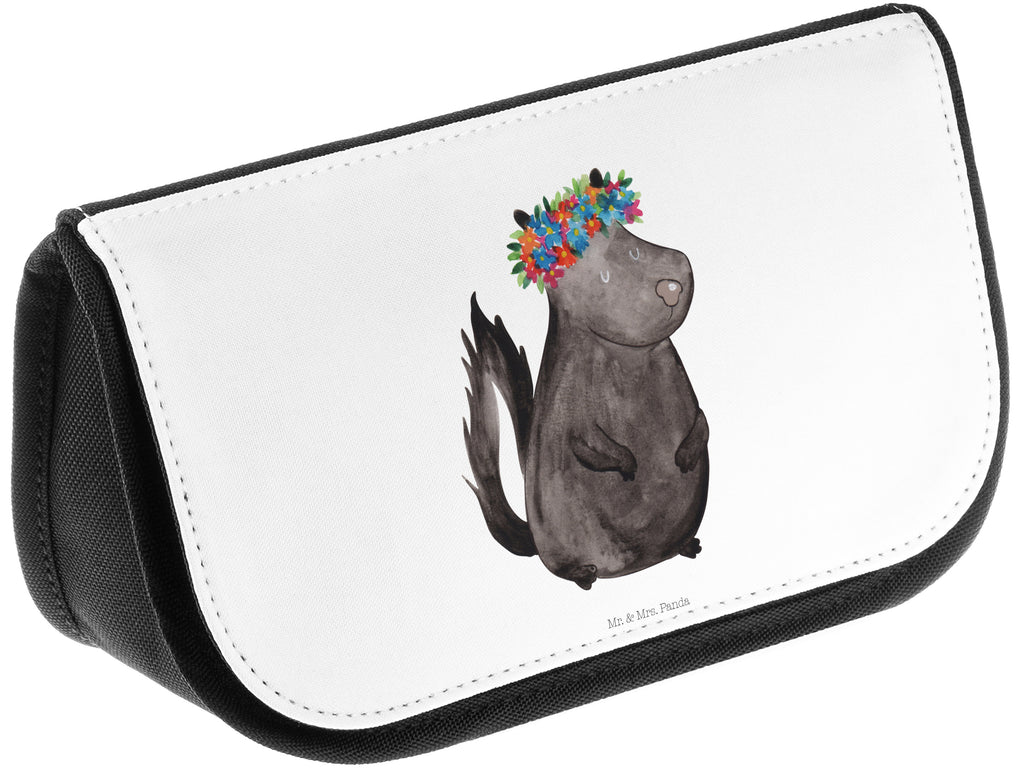 Kosmetiktasche Stinktier Blumenmaedchen Kosmetikbeutel, Kulturtasche, Kulturbeutel, Schminktasche, Make-Up Tasche, Stinktier, Skunk, Wildtier, Raubtier, Stinker, Stinki, Yoga, Namaste, Lebe, Liebe, Lache