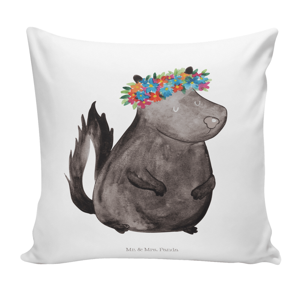 40x40 Kissen Stinktier Blumenmaedchen Kissenhülle, Kopfkissen, Sofakissen, Dekokissen, Motivkissen, Stinktier, Skunk, Wildtier, Raubtier, Stinker, Stinki, Yoga, Namaste, Lebe, Liebe, Lache